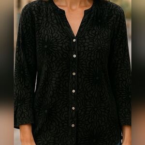 Intro. - NWT Black Velvet Burnout, Button Up, Long Sleeve Elastic Cuffs, Stretch